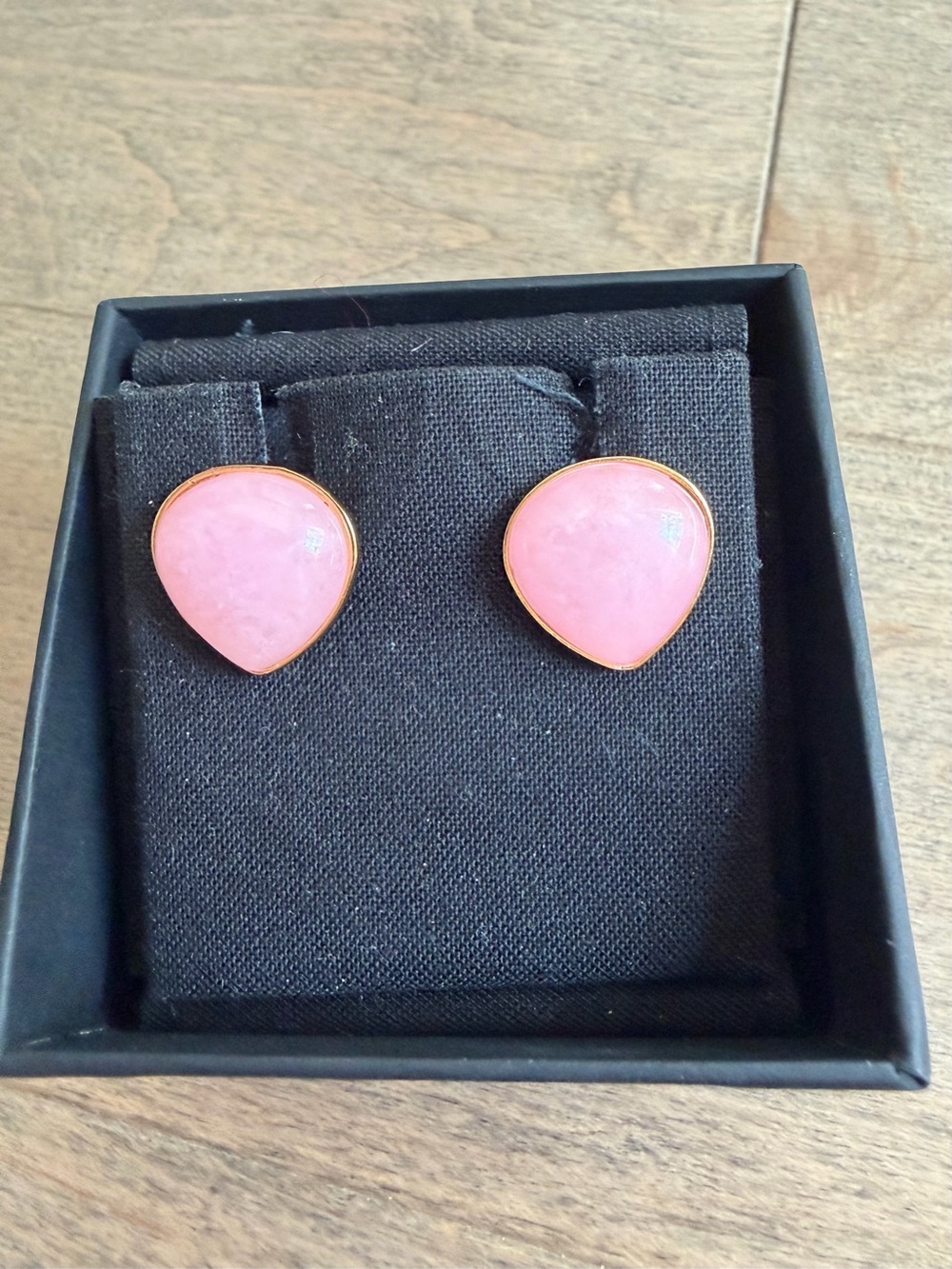 Pink Teardrop Stud Earrings - Gold Trim